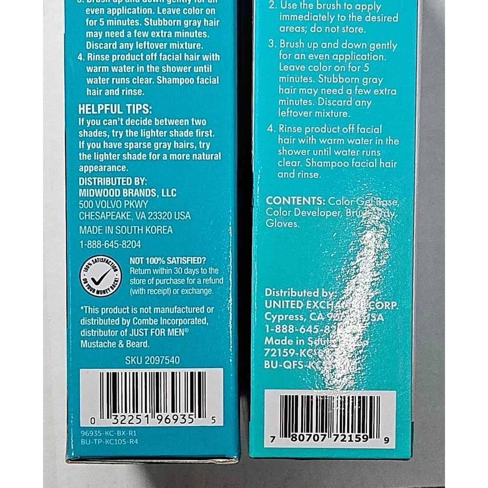 3pk‎ Men's Mustache & Beard Brush-In Color Gel Jet Black 5 Minute Gray Coverage